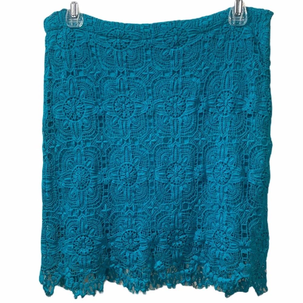 Teal Lace Skirt, Lined, 100% Cotton by Laffaire